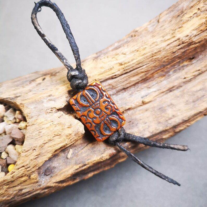 Buddhism Vajra Pendant,Hand Carved Yak Bone Dorje Amulet - Tibetan Buddhist amulet, front view
