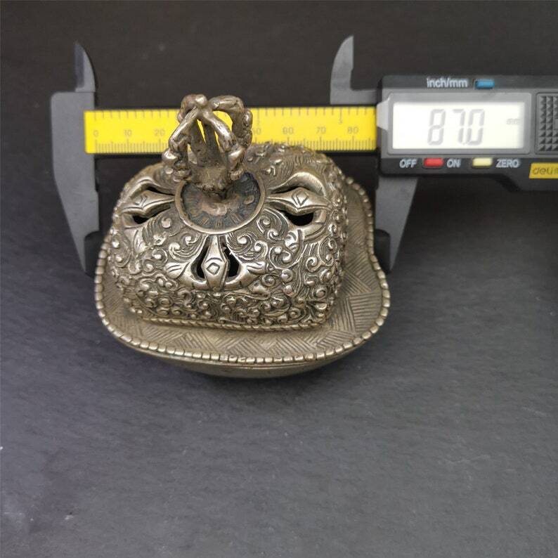 Buddhist Offering Bowl,Kapala Skull Cup Set,Ritual Implement,7" Height - Tibetan Buddhist art, view 9