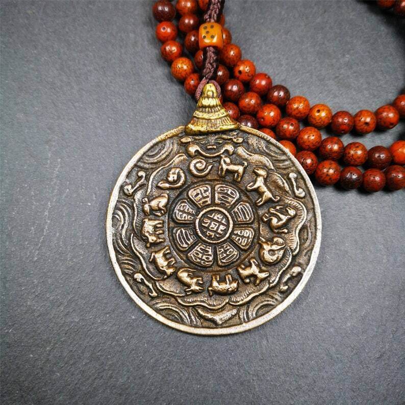 Amulet,Melong Mirror, SIPAHO srid pa ho ,Jiugong Bagua Badge - Tibetan Buddhist amulet, view 5