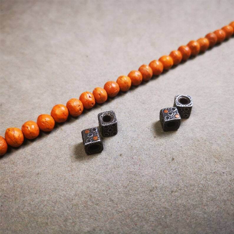 Mala Spacer Bead,Cold Iron Dice Marker Beads for Prayer Beads Necklace - Tibetan Buddhist mala beads, detailed view