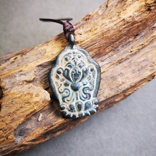 Buddhist Amulet,Lotus Pendant Badge - Tibetan Buddhist amulet, front view