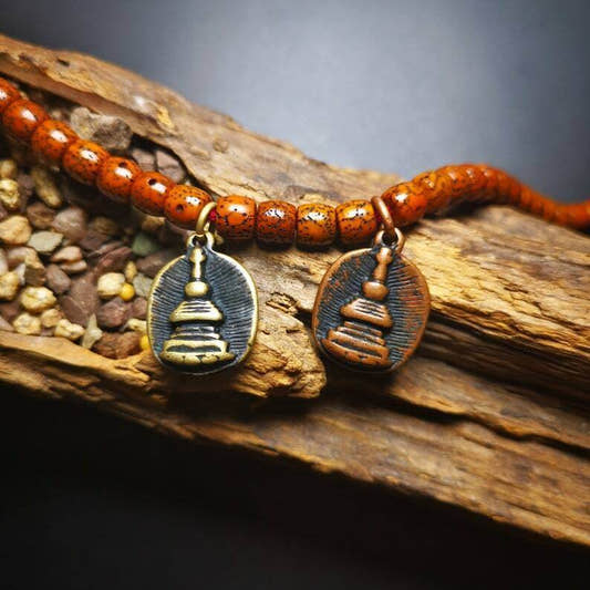Mala Amulet,Stupa Pendant - Tibetan Buddhist mala beads, front view