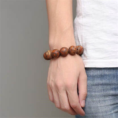 3 Eyes Dzi Beads Bracelet,Wrist Mala,0.55" - Tibetan Buddhist mala beads, view 9