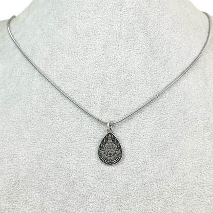 Lucky Charm, Unique Stupa / Pagoda Pattern,Silver Pendant - Tibetan Buddhist art, close-up detail