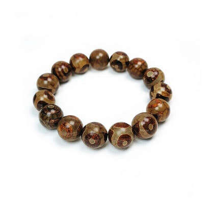 3 Eyes Dzi Beads Bracelet,Wrist Mala,0.55" - Tibetan Buddhist mala beads, view 6