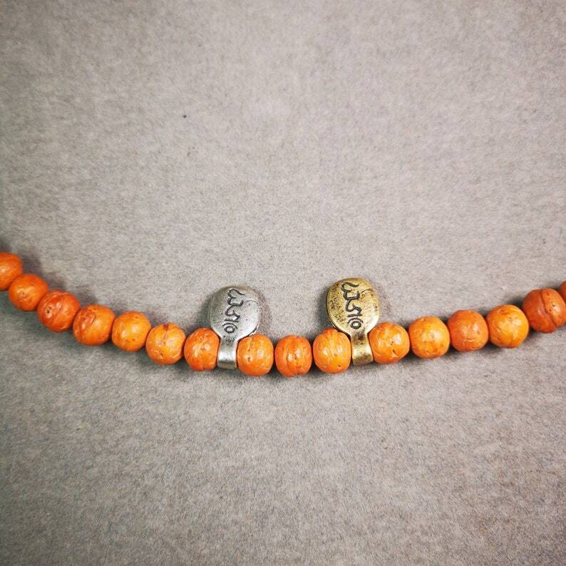 Mala Counter Clip,Hum Letter 0.67" - Tibetan Buddhist mala beads, close-up detail