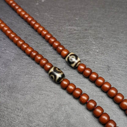 2 Eyes Dzi Spacer Marker Beads 0.47" - Tibetan dzi bead, detailed view
