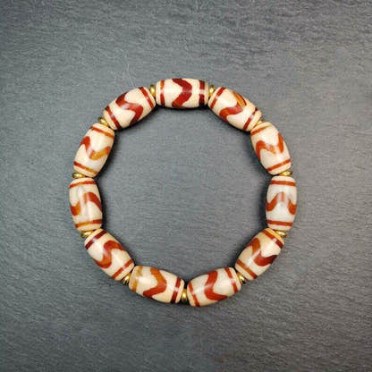 Fire Agate Tiger Tooth Dzi Bead Bracelet - Tibetan Buddhist mala beads, view 8