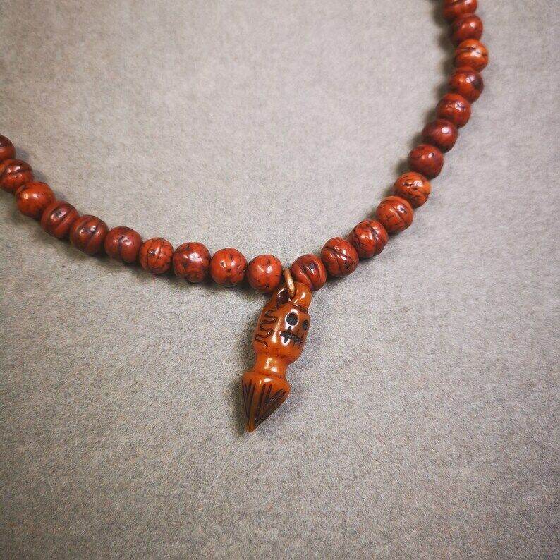 Yak Bone Carved Skull Phurba Amulet, Ritual Implement Pendant - Tibetan Buddhist amulet, view 5