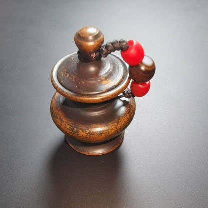 Tibetan Mini Copper Jar with Lid - Tibetan Buddhist art, detailed view