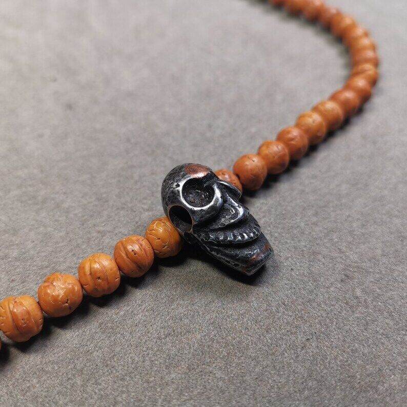Mala Guru Bead, Skull Shape T-drilled 3-Hole Bead - Tibetan Buddhist mala beads, size reference