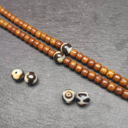 Tibetan Round Dzi Bead,Spacer Marker Beads for Mala,Necklace,0.47" - Tibetan Buddhist mala beads, front view