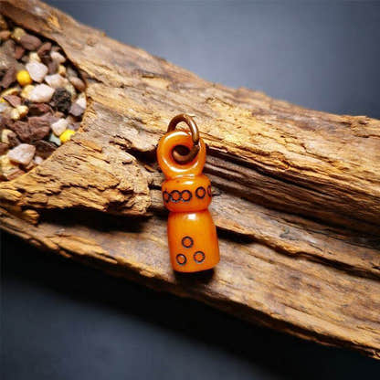 Yak Bone Carved Seal Amulet - Tibetan Buddhist amulet, front view
