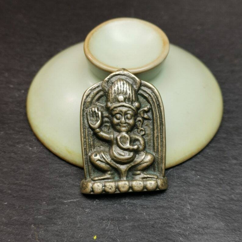 Vajrapani Amulet,Tibetan Buddhism Statue Badge,1.65" - Tibetan Buddhist amulet, close-up detail