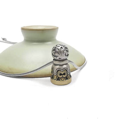 Tibetan Lucky Charm, Unique Mandala Conch Pattern,Silver Seal Pendant - Tibetan Buddhist art, view 5