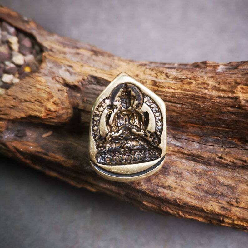 Statue Tsa Tsa Mold Amulet,Chenrezig,Copper Mould - Tibetan tsa tsa mold, detailed view