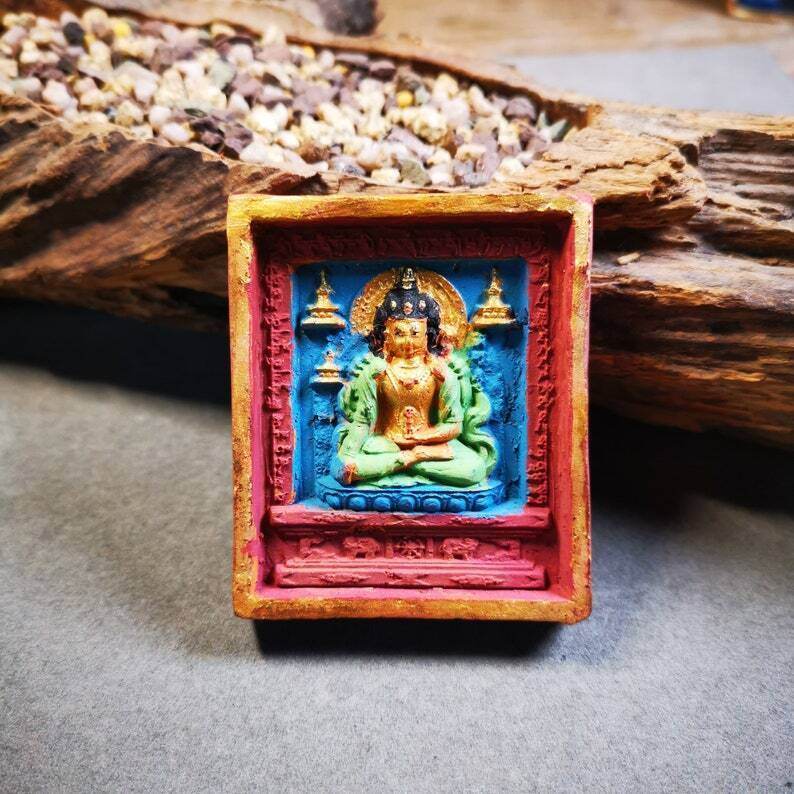 Tsa Tsa Mold Statue,Shakyamuni,Gautama Buddha - Tibetan Buddhist statue, close-up detail
