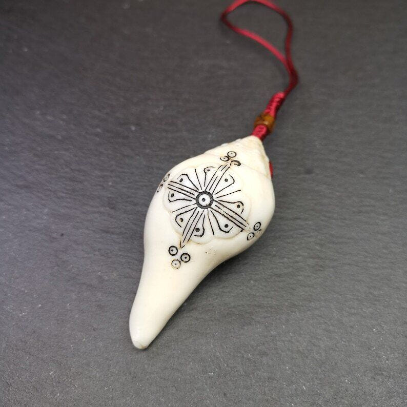 White Conch Shankha 3.15" - Tibetan Buddhist art, detailed view