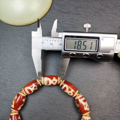 Tibetan Fire Agate Tiger Tooth Dzi Bead Bracelet - Tibetan Buddhist mala beads, view 9