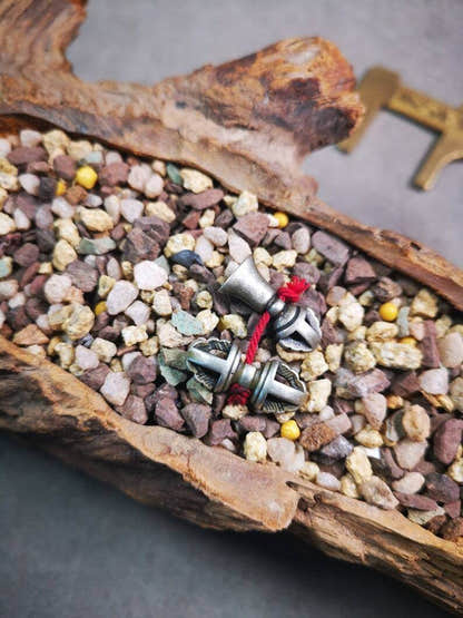 Amulet Pendant,Mini Vajra and Dorje Bell, Mala Accessories - Tibetan Buddhist mala beads, size reference