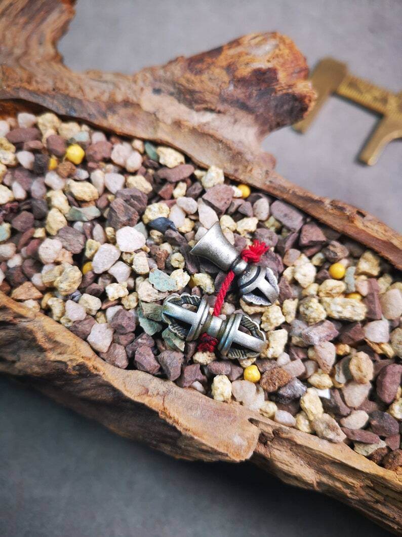 Amulet Pendant,Mini Vajra and Dorje Bell, Mala Accessories - Tibetan Buddhist mala beads, size reference