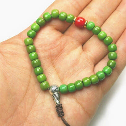 Tibetan Wrist Mala, Turquoise + Agate Beads Bracelet,Wrist Prayer Bead,9" Length - Tibetan Buddhist mala beads, view 6