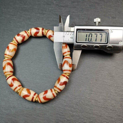Fire Agate Tiger Tooth Dzi Bead Bracelet - Tibetan Buddhist mala beads, view 9