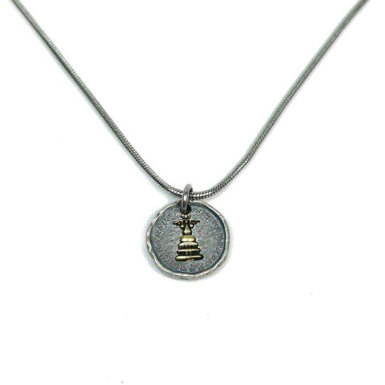 Tibetan Buddhism Lucky Charm, Silver Amulet of Mahakala,Ganesha Elephant,Stupa - Tibetan Buddhist amulet, view 7