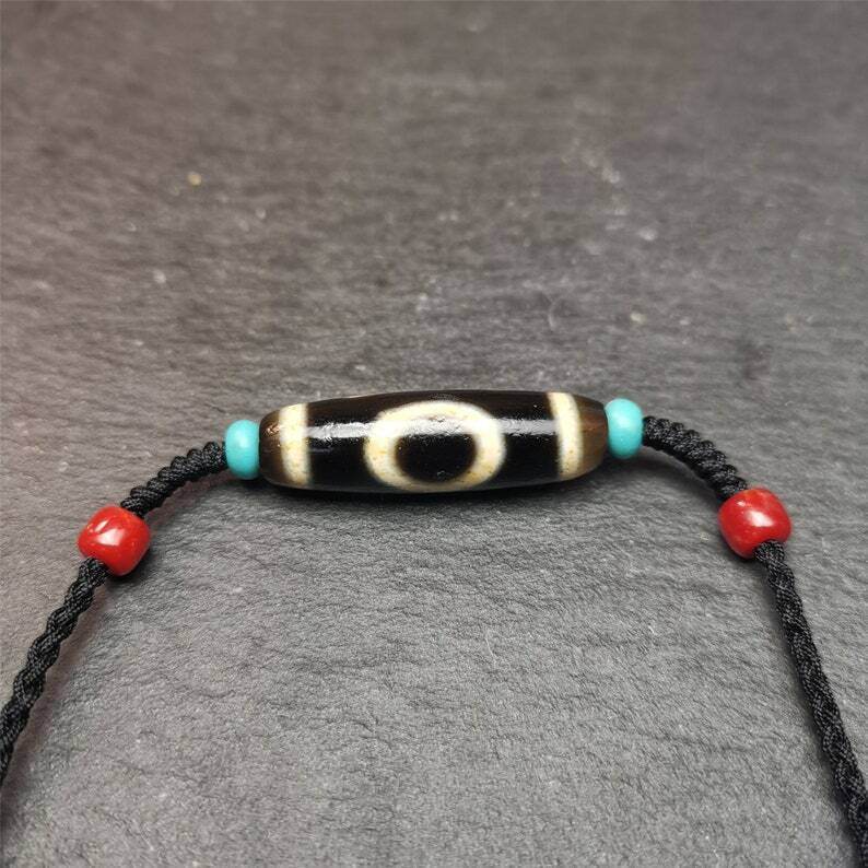 Tibetan Sky & Earth Dzi Bead Necklace,30 Years Old - Tibetan Buddhist bead necklace, view 4