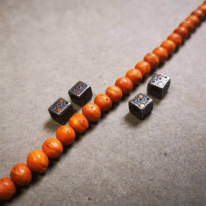 Mala Spacer Bead,Cold Iron Dice Marker Beads for Prayer Beads Necklace - Tibetan Buddhist mala beads, front view