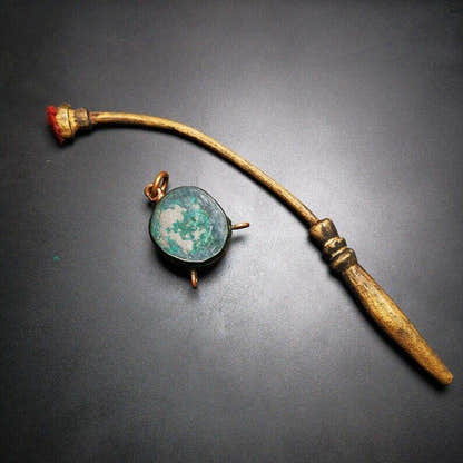 Buddhist Yak Bone Carved Damaru Drum,Mini Chod Drum - Tibetan Buddhist art, front view