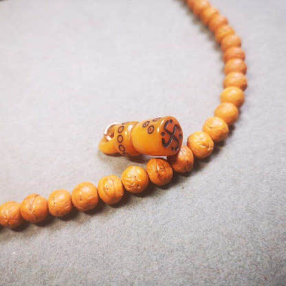 Yak Bone Carved Seal Amulet, Swastika Pattern Stamp Pendant - Tibetan Buddhist amulet, view 5