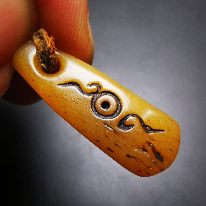 Yak Bone Carved Amulet Pendant 1.06" - Tibetan Buddhist amulet, view 9
