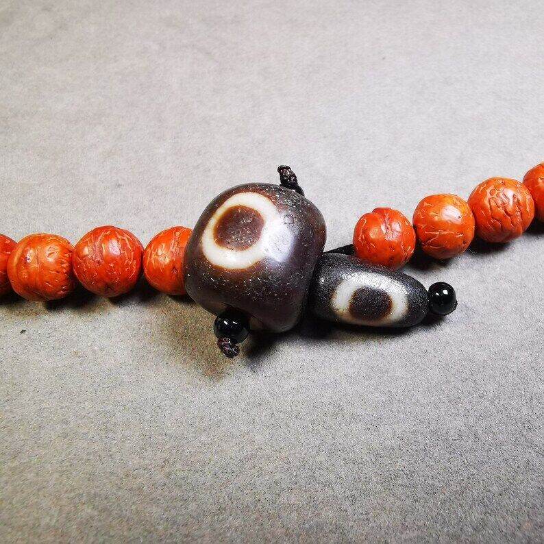 Sky Earth Dzi Guru Bead,T-drilled 3-Hole Mala Bead - Tibetan Buddhist mala beads, view 5