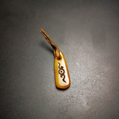 Yak Bone Carved Amulet Pendant 1.06" - Tibetan Buddhist amulet, close-up detail