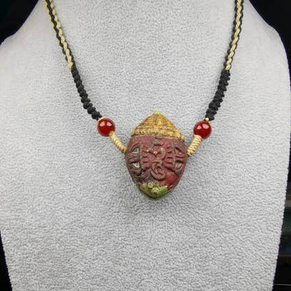 Tibetan Stupa Tsa Tsa Amulet, Double-sided Vajra and Bodhi Leaf Shape Pendant - Tibetan Buddhist amulet, view 8