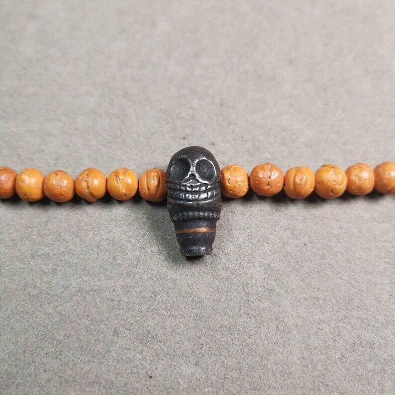 Mala Guru Bead, T-drilled 3-Hole Connector Bead - Tibetan Buddhist mala beads, close-up detail