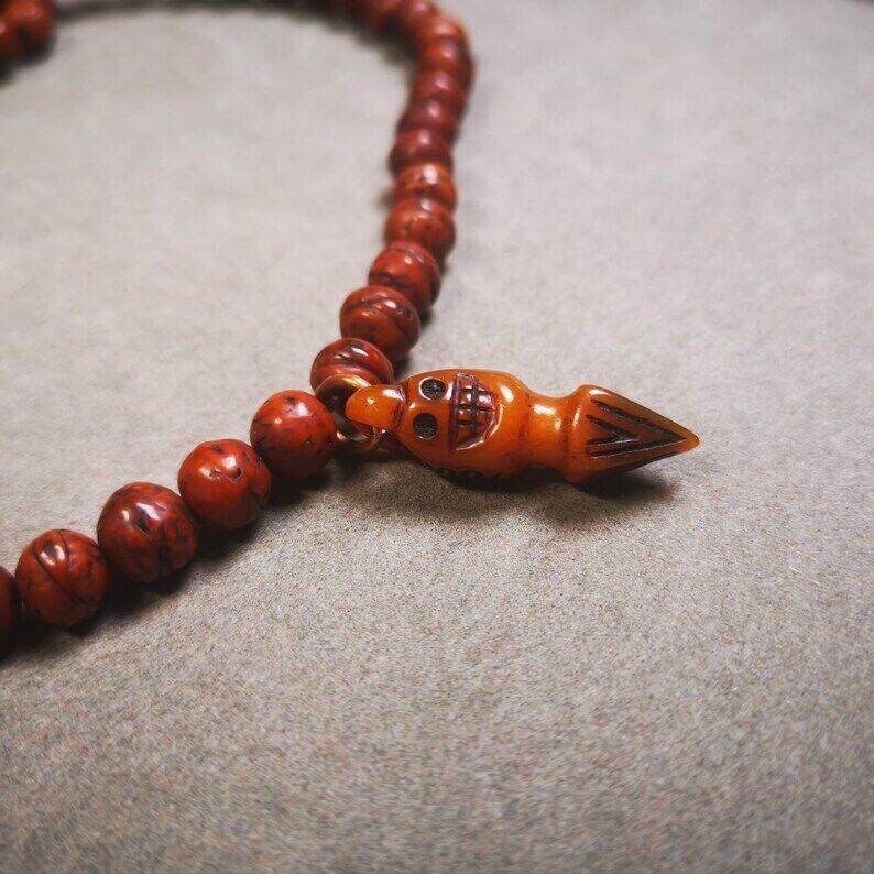 Yak Bone Carved Skull Phurba Amulet, Ritual Implement Pendant - Tibetan Buddhist amulet, view 4
