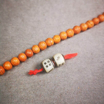 Mala Spacer Bead,Yak Bone Dice Marker Beads 0.43" - Tibetan Buddhist mala beads, front view