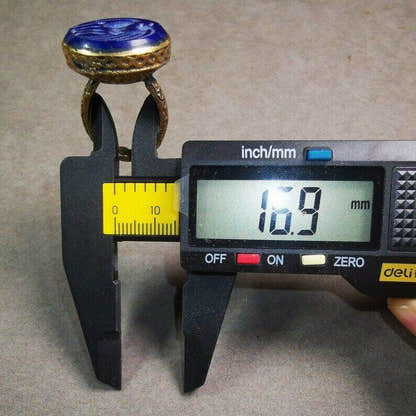 Old West Asian Ring,Made of Lapis Lazuli + Copper,From Pakistan - Tibetan Buddhist art, size reference
