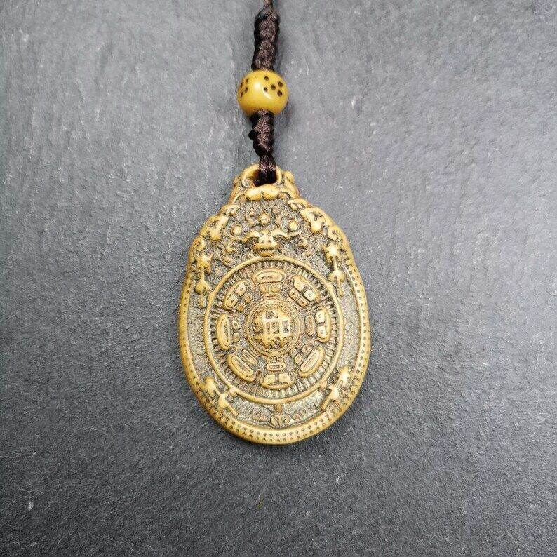 Buddhist Calendar Amulet,Yak Bone Carved Melong Mirror,SIPAHO srid pa ho Badge - Tibetan Buddhist amulet, view 6