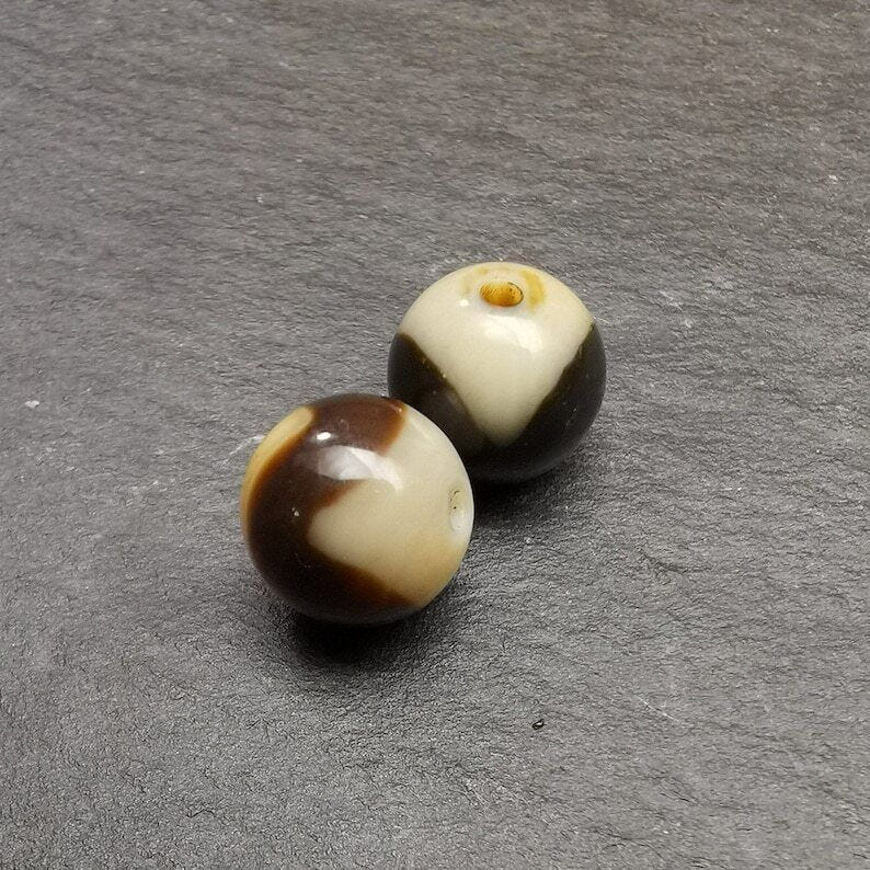 Tibetan Round Dzi Bead,Spacer Marker Beads for Mala,Necklace,0.47" - Tibetan Buddhist mala beads, view 5