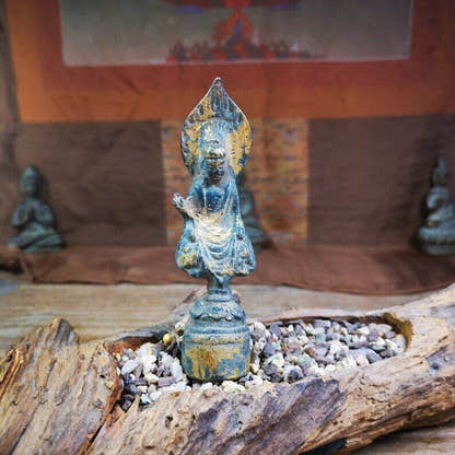 Tibetan Statue,Gilt Avalokitesvara,Padmapani - Tibetan Buddhist statue, detailed view