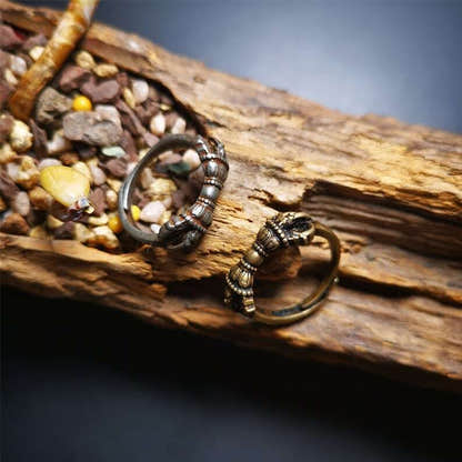 Vajra Ring,Buddhist Protection Jewelry 2.16" - Tibetan Buddhist vajra, front view
