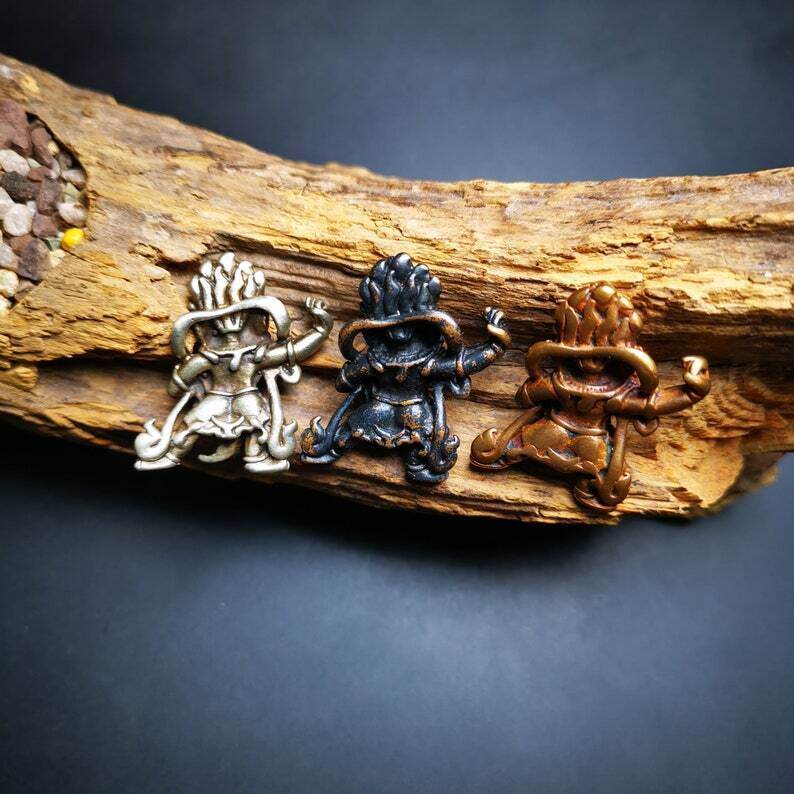 Statue,Small Vajrapani Amulet - Tibetan Buddhist amulet, detailed view