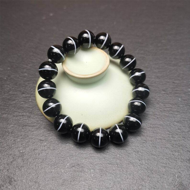 Black Agate Prayer Beads Bracelet - Tibetan Buddhist art, view 4
