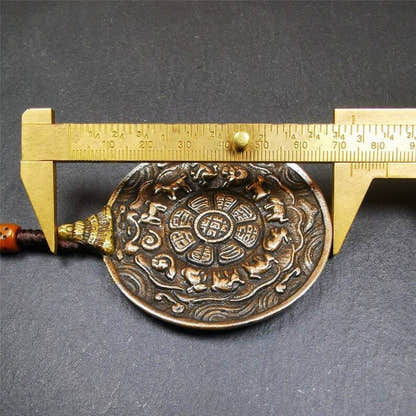 Amulet,Melong Mirror, SIPAHO srid pa ho ,Jiugong Bagua Badge - Tibetan Buddhist amulet, size reference