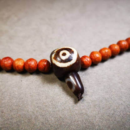 Old 2 Eyed Dzi Guru Bead,T-drilled 3-Hole Mala Bead - Tibetan Buddhist mala beads, view 4