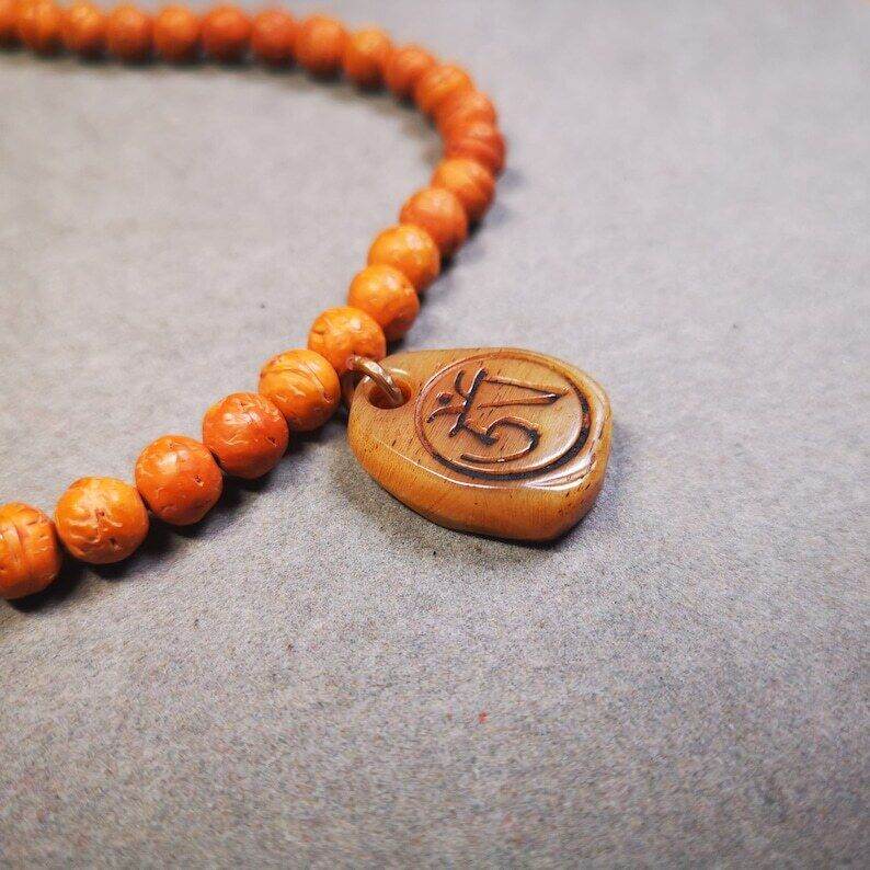 Yak Bone Carved Amulet,Om Pendant for Mala,Bag Hanging - Tibetan Buddhist mala beads, view 4