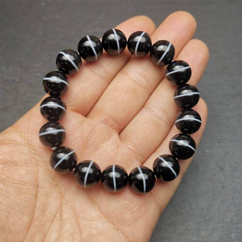 Black Agate Prayer Beads Bracelet - Tibetan Buddhist art, view 6